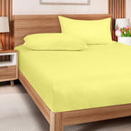 ROYALE LINENS 300 Thread Count 100% Long Staple Combed Cotton Fitted Sheet Queen - Super Soft Deep Pocket Bottom Sheet - Fitted Sheets Only - Elastic Sheets (Queen, Yellow)