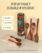 6-Piece Natural Teak Wood Utensil Set - Compact Nonstick Cooking Spoons & Spatulas, Durable Wooden Tools