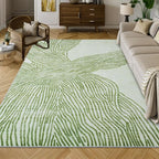 YIHOUSE Green Rug for Living Room, 6×9 Modern Abstract Area Rug, Geometric Contemporary Wave Striped Rugs for Playroom Nursery, Washable Nonslip Large Ultra-Thin Rug for Bedroom Dining Room