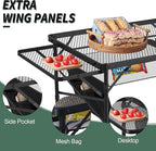 WildFinder Folding Table with 2 Wing Panels, 3x2 FT Camping Table with Mesh Desktop,Height Adjustable Folding Grill Table with Mesh Bag,Portable Outdoor Table for Picnic,Camping,BBQ,Beach(Black)