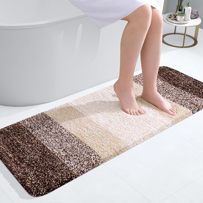 OLANLY Bathroom Runner Rugs 47x17, Extra Soft Absorbent Microfiber Bath Rugs, Rubber Backing, Quick Dry, Machine Washable Bath Mats for Bathroom Floor, Tub and Shower, Home Decor Accessories, Brown
