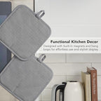 KITCHENAID Gourmet Series Gridlines Pot Holders 2-Pack Set, Heat Resistant up to 600°F, Soft Silicone Grip, Magnetic Cuff, Matte Grey, 8"x8"