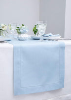 Solino Home Linen Hemstitch Table Runner 108 Inches Long - 100% Pure Linen Sky Blue Table Runner 14 x 108 Inch for Holiday, Christmas, New Year - Classic Hemstitch