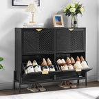 Shoe Cabinet Storage with 4 Flip Drawers, Narrow Hidden Shoes Organizer Cabinet for Entryway, Freestanding Slim Shoe Rack Front Door Entrance(Black)