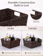 Pantry Organizers and Storage, Water Hyacinth Storage Baskets for Shelves, Brown Baskets for Organizing, Pantry Baskets with Chalkboard Labels and Marker