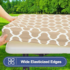 Smiry Picnic Table Cover with Bench Covers, Waterproof Elastic Fitted Tablecloth for 6 Foot Tables, Washable Polyester Tablecloths for Camping, Indoor & Outdoor (Khaki, 30x72 Inch 3-pc Set)