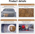 BOYATU Travel Makeup Bags Cosmetic Organizer Bag: 3-Set Large Capacity Make up Bag - PU Leather Toiletry Bags for Women - Wide Open Portable Pouch with Divider & Handle (01-Z-Brown)