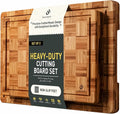 2 Pack Heavy Duty Bamboo Cutting Board Set Non Slip Over Sink Solid End Grain Thick Wood Chopping Board Extra Large Big Small Best Organic Hardwood Wooden Kitchen Essential New Home Housewarming Gift