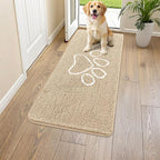 Smiry Dog Door Mat for Muddy Paws, Absorbent Dirt Trapper Non Slip Quick Dry Washable Chenille Mat for Mud Dogs, Entry Rug for Indoor and Outdoor (47x24 Inches, Beige and White)