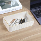 Desk Organizer Tray, PU Leather Nightstand Organizer Perfume Valet Tray for Men Women, Decorative Vanity Trays Trinket Dish Key Bowl for Entryway Table (Ivory, Medium)