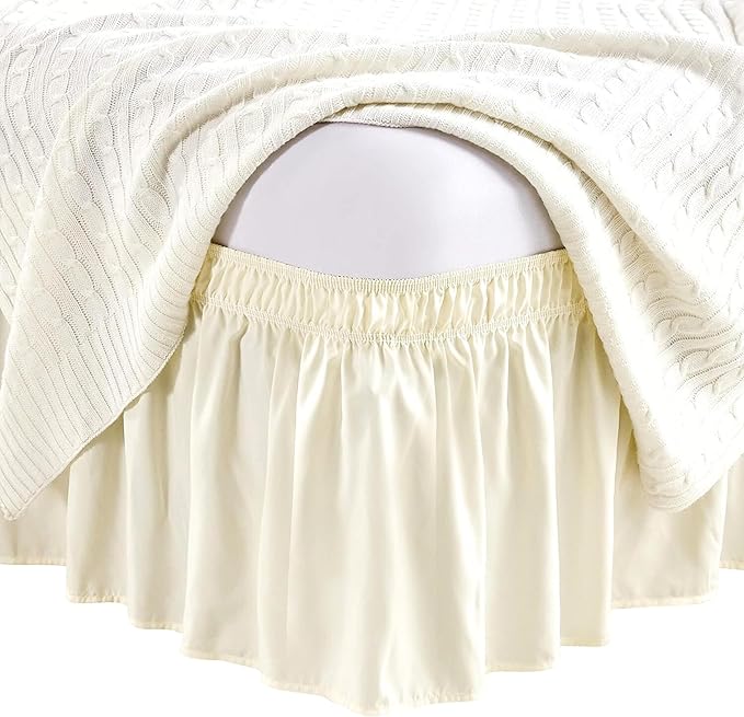 Ivory Wrap Around Bed Skirts with 16" Drop - Three Sides Fabric Adjustable Elastic Dust Ruffle Silky Soft -600 TC Stretchy Bed Skirt-King XL(78"X 84") Ivory