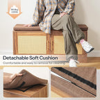 HOOBRO Faux Rattan Shoe Storage Bench with Cushion, Boho Entryway Bench with 2 Doors and Adjustable Shelves, Pet-Proof Hidden Shoe Cabinet for Hallway, Living Room, 39.2" L, Natural, CE53HX01