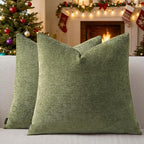 a moment Pack of 2 Decorative Chenille Throw Pillow Covers with Twill Cushion Covers for Sofa Living Room Couch Bed 16x16 Inch Moss Green
