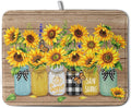 Sunflower Dish Drying Mat for Kitchen 18x24 Inch Counter Rustic Vintage Floral Vases Wood Grain Drying Mats Microfiber Absorbent Dishes Drying Pad Spring Summer Flowers Dish Drainer Rack Mat