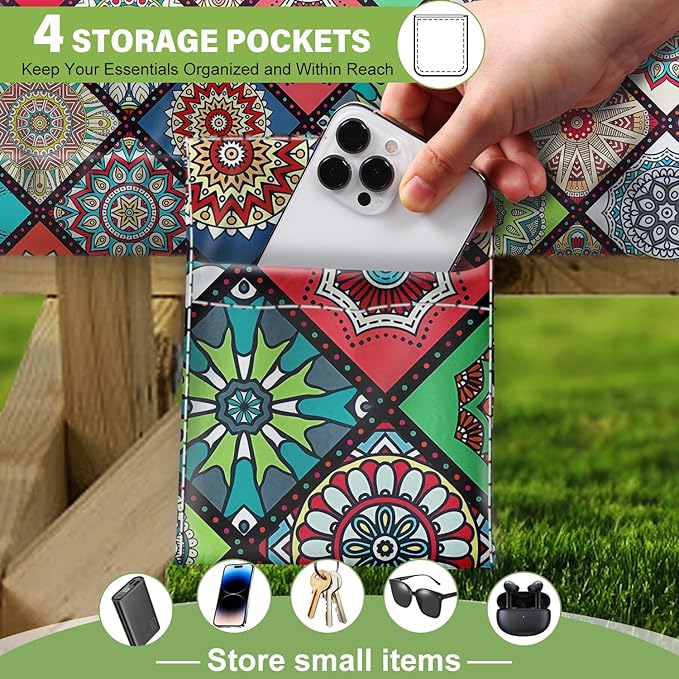 Fitted Picnic Table Cover with Bench Covers Waterproof Elastic Edges Rectangle Patio Tablecloth Outdoor Camping Essentials Stuff Rv Accessories Summer Trip Travel Camper Gifts for Woman Men, 72in 6 ft