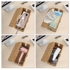 2 Pack Rattan Cable Management Box, Large Cord Organizer Box with Lid Under Desk Router Hider Storage Box with 4 Exits, Wire Box Hider for TV Wires Computer Surge Protector USB Hub Power Strip
