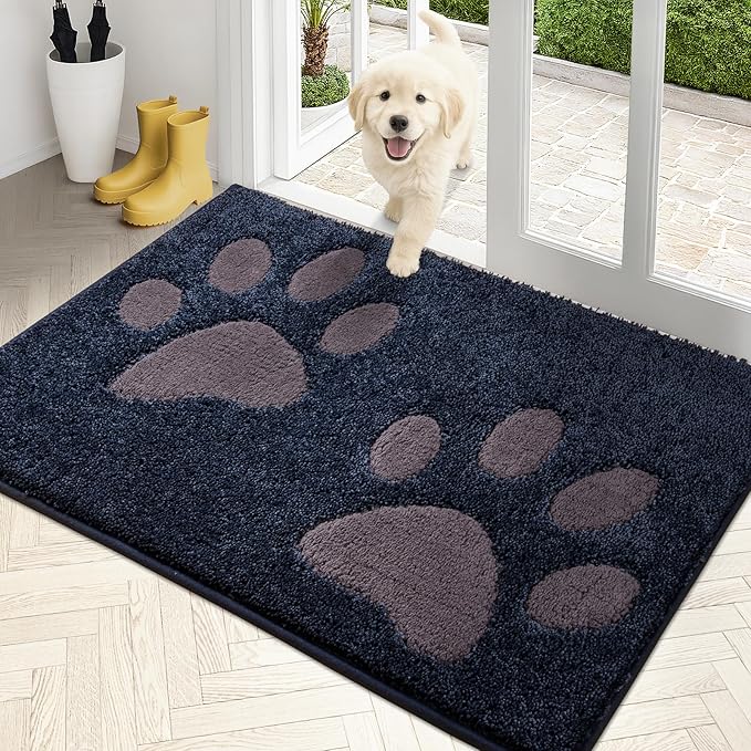 PURRUGS Dirt Trapping Door Mat 32" x 47", Non-Skid/Slip Machine Washable Microfiber Entryway Rug, Dog Doormat, Super Absorbent Welcome Mat for Muddy Wet Shoes and Paws, Navy Blue
