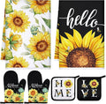 Leinuosen 6 Classic Sunflower Kitchen Towels Kitchen Decor and Accessories Set Floral Plant Oven Mitts and Pot Holders Sets Farmhouse Absorbent Dish Towels for Cooking Baking Grilling