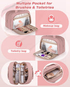 Marscamd Travel Makeup Bag for Women, Puffy Cosmetics & Toiletry Organizer with Leakproof Pockets for Travel-Size Shampoo, Conditioner, Brushes & Essentials - Medium Size, Dark Pink (Bag Only)