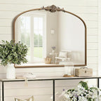 Besdomus Vintage Arched Gold Mirror: 40"x29" French Large Matt Gold Antique Wall Mounted Mirror - Baroque Traditional Ornate for Entryway/Fireplace/Bathroom/Hallway - Home Decor for Fashion-Conscious