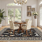 Black Dogs Area Rugs 9x12 Living Room Washable Rug Non Slip Floral Low Pile Large Rug for Living Room, Bedroom, Farmhouse, Dining Room, Kids Playroom