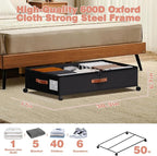 Under Bed Storage with Wheels - Rolling Underbed Containers with PVC Clear Lid & Dividers, 600D Oxford Fabric, PU Leather Handles, Adjustable Magic Tape Partition, XXL 66L, Black