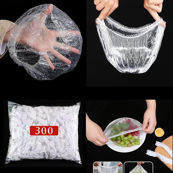 300 Pcs Reusable Elastic Food Covers –Stretchable Bowl & Plate Covers for Bread Proofing Food Storage Picnics. BPA Free, Dishwasher Safe, Universal Fit Clear Adjustable Bread Fermentation Basket Cover