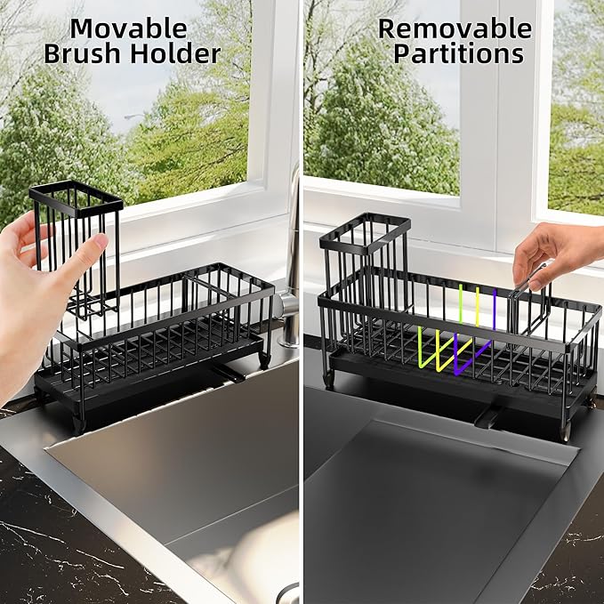 Moforoco Extra Large Sponge Holder for Kitchen Sink Organizer Caddy, Dish Brush Scrubber Holder,Stainless Steel Sink Box Utensil Holder,Soap Dispenser Set Tray Counter Accessories & Storage Rack