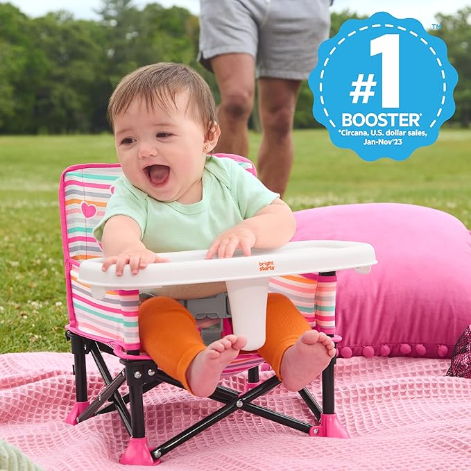 Bright Starts Disney Minnie Mouse Pop 'N Sit Portable Booster, Indoor/Outdoor Use, Floor Seat with Feeding Tray, 6 Mos - 3 Yrs