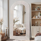 Antok Full Length Mirror with Solid Wood Frame, 76"×34" Wall Mounted Oversized Floor Mirror with Stand, Leaning Standing Hanging for Bedroom Living Room Entryway, White, Arched Syle