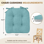 downluxe Indoor Chair Cushions for Dining Chairs, Tufted Overstuffed Textured Foam Kitchen Chair Pads with Ties and Non-Slip Backing, 15.5" x 15.5" x 4", Aqua Blue, 4 Pack