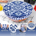5 Pieces Bowl Covers Reusable, 5 Size Elastic Cloth Bowl Covers for Bread Proofing Stretch Food Covers Washable for Food Fruits Leftover (Blue Coconut Tree)