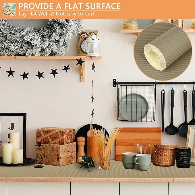 Self-Adhesive Shelf Liner Kitchen Liner, Waterproof Backed Paper Easy Peel and Stick Contact Liner Without Residue for Decor Your Desk Surface, Kitchen Countertops (Dark Khaki, 23.6 x 118.1 inches)