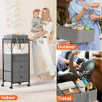 Modanais Baby Diaper Caddy Organizer Cart with Drawers - 3In1 Rolling Storage Cart with Wheels, Removable Diaper Caddy, Detachable Dividers - for Crib, Bedroom, Art & Craft Organizer (Black)