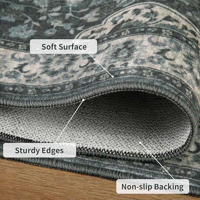 Tangsoo Vintage 2x3 Small Area Rug for Entryway,Washable Non-Slip Rubber Backing Indoor Mat,Grey Green Soft Low Pile Front Door Carpet for Bedroom Front Porch Entrance Kitchen