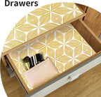 Shelf Liners for Kitchen Cabinets 12in x 30FT, Non Adhesive Cabinet Liner Strong Non-Slip Golden Leaf Drawer Liner, Easy to Clean for Shelf, Cabinet with Knife and Tape Measure