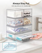 Vtopmart Clear Stackable Storage Drawers Set of 5, Plastic Organizer Bins for Makeup, Cosmetics, Beauty Supplies,Ideal for Vanity, Bathroom,Cabinet,Pantry Organization