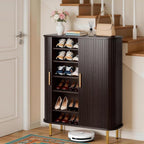 DHH Shoe Storage Cabinet with Sliding Door, 6-Tier Shoe Cabinet with Adjustable Shelves, Modern Freestanding Shoe Storage Organizer for Entryway, Hallway, Living Room (Dark Walnut, 31.5 ")