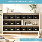 Bagnizer 2 Pack Tall Plastic Storage Bins with Bamboo Lids, 10.8qt Stackable Storages Baskets for Organizing Desktop Closet Playroom Classroom Office, 12"L x 8.3"W x 6.1"H, Black