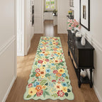DUKINO 2.6x8 Runner Rug for Hallway, Washable Kitchen Rug with Non Slip Backing & Non-Shediing, Soft Low Pile Floral Design Runner for Bedroom, Kithchen, Living Room, Laundry, Bathroom, Green