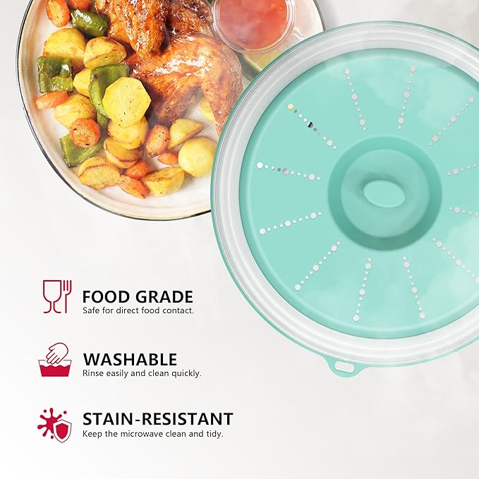 WVM Microwave Splatter Cover Vented for Food with Hook Hole, Splatter Guard & Colander Kitchen Gadget for Food, Meal Prep
