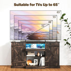 Tangkula 58”L Farmhouse LED TV Stand for TV up to 65 Inch, 32”H Tall Entertainment Center with 20 Color Led Lights, Media Console Table with Cubbies & Cabinets, Large Storage Cabinet for Living Room