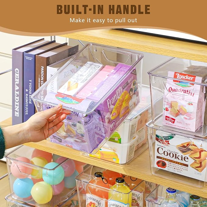 6 Pack Clear Storage Bins with Lids, 7 Quart Stackable Storage Boxes for Storage and Organization, Plastic Storage Containers with Lids, Plastic Bins with Handles for Office, Bedroom, Study Room