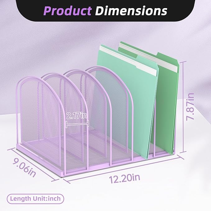 SUPEASY File Organizer 5-Section Mesh Desk Organizer, Upright File Organizer Desktop Organizer File Sorter, File Folder Holder for Office Supplies, Purple