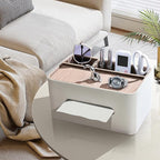 PU Leather Tissue Box Cover Rectangular with Storage Organizer, Multifunctional Remote Control Holder, Desk Organizer for Living Room, Bedroom, Office, Decorative Tissue Holder with Compartments Beige
