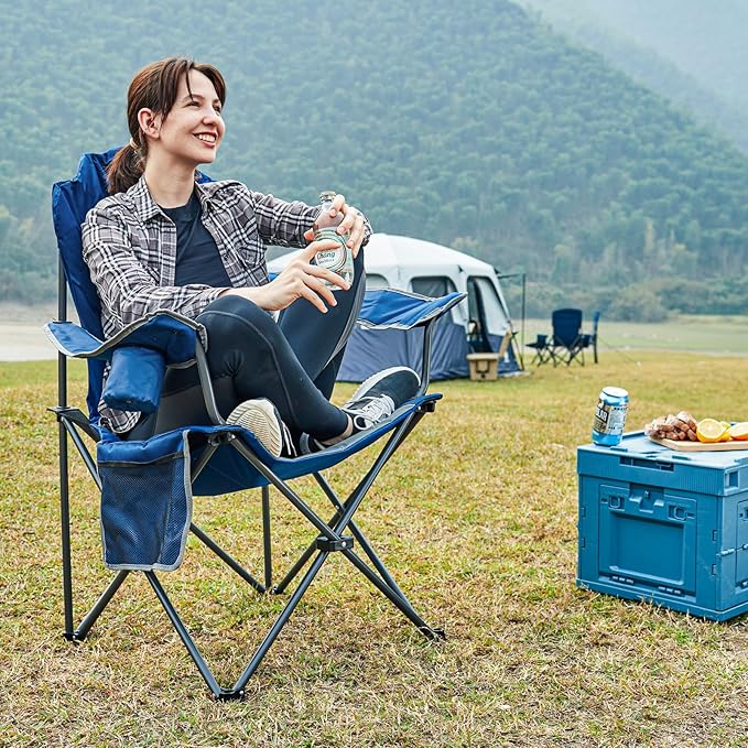 EVER ADVANCED Folding Camping Chair with High Back Padded 2 Pack Oversized Portable Lawn Chairs Lightweight Sturdy Steel Foldable Outdoor Camp Chair for Adults,Grey