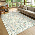 Morebes Floral Machine Washable Area Rugs 5x7, Vintage Boho Nursery Rug Girl Non-Slip, Flower Indoor Floor Throw Carpet for Living Room Bedroom Kitchen Playroom Home, White/Multi