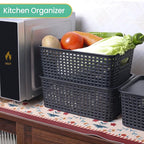 Plastic Storage Baskets with Lid-Plastic Storage Containers Stackable Storage bins: Storage Baskets for Organizing Shelves Drawers Desktop Closet Playroom Classroom Office, 8Pack-Black10.2x7.2x4.1Inch