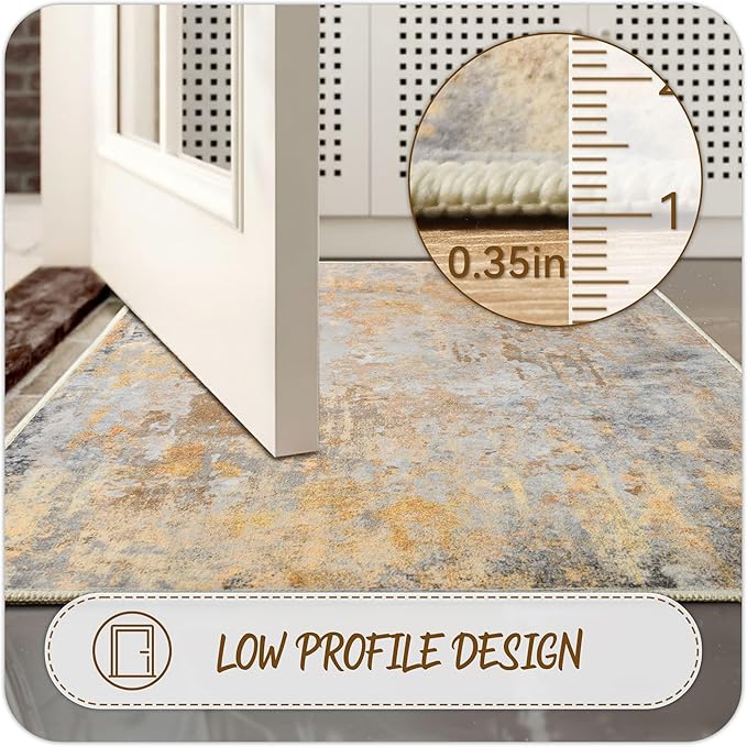 Beige Gold Rug Runners for Hallways Kitchen 2.6x8 Non Slip Washable Entryway Runner Rugs with Rubber Backing 8ft Long Carpet Runner for Laundry Bedroom, Low Pile Stain & Fade Resistant