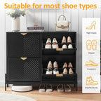 Shoe Cabinet Storage with 4 Flip Drawers, Narrow Hidden Shoes Organizer Cabinet for Entryway, Freestanding Slim Shoe Rack Front Door Entrance(Black)
